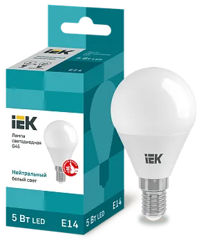 Лампа ЛЕД  E14  5Вт шар мат.4К LED Globe G45 400lm 4000K E14 IEK