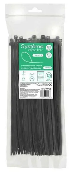 Стяжка кабельная 300х7.6 черн. (уп.100шт) SE IMT30076B 