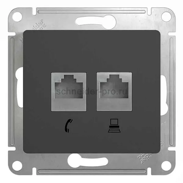 ШЭ Глосса Роз.двойная (телеф+комп) RJ11+RJ45, кат.5е (антрацит, б/рамки) GSL000785 (10шт/уп)
