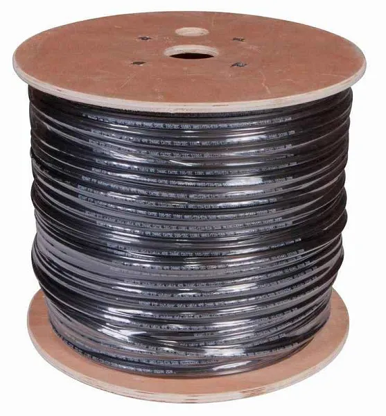 Кабель витая пара F/UTP, CAT 5e, PE, 4PR, 24AWG, OUTDOOR, SOLID, черный, с тросом, 305м, REXANT