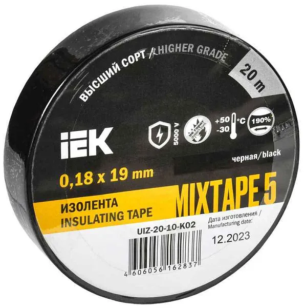 Изолента ПВХ 0.18х19мм черн. (рул.20м) IEK UIZ-20-10-K02 