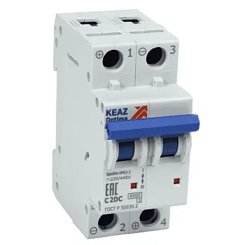 Выключатель автоматический модульный 2п C 2А OptiDin BM63-2C2-DC-УХЛ3 КЭАЗ 261238 КЭАЗ