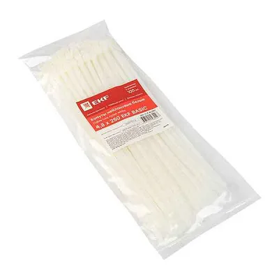 Хомут кабельный 4.8х250 нейл. бел. (уп.100шт) EKF plc-c-4.8x250 