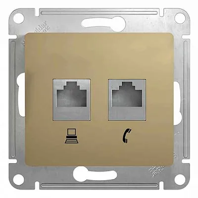 ШЭ Глосса Роз.двойная (телеф+комп) RJ11+RJ45, кат.5е (титан, б/рамки) GSL000485 (10шт/уп)