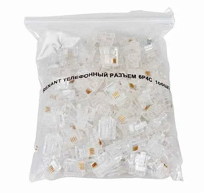 Разъем телефонный RJ-14 6P4C (уп.100шт) Rexant 05-1012 