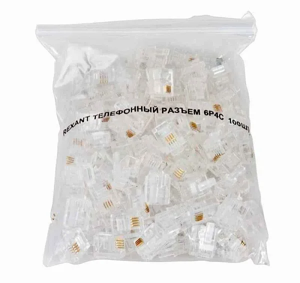 Разъем телефонный RJ-14 6P4C (уп.100шт) Rexant 05-1012 