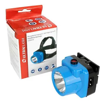 Фонарь аккумуляторный налобный LED5374 LED 1 режим 220В пластик. голуб. (бокс) Ultraflash 12427