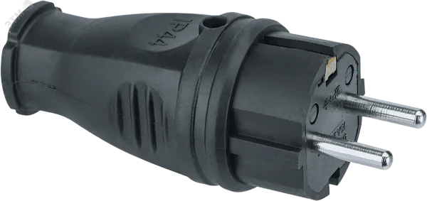 Вилка каучук прямая 2P+PE 16A 220В IP44 черная, Navigator 61368
