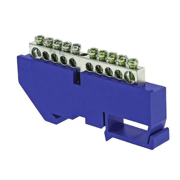 Шина нулевая N 6х9 10 отверст. цинк син. изолятор на DIN-рейку PROxima EKF sn1-63-10-d 