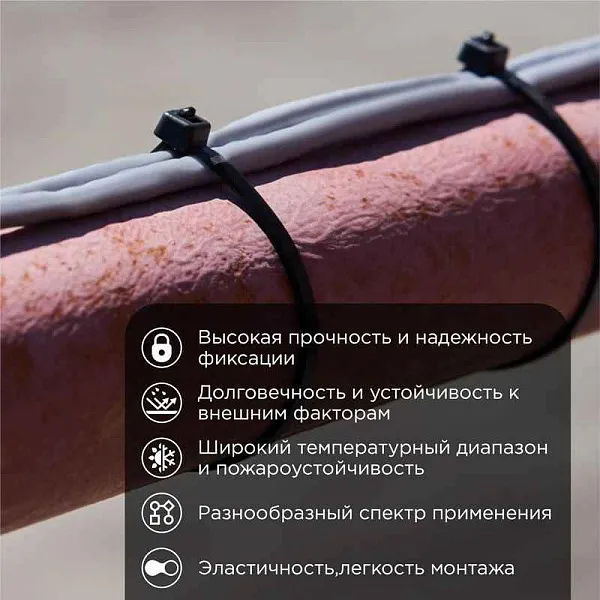 Хомут кабельный 7.6х250 нейл. черн. (уп.100шт) Rexant 07-0253 