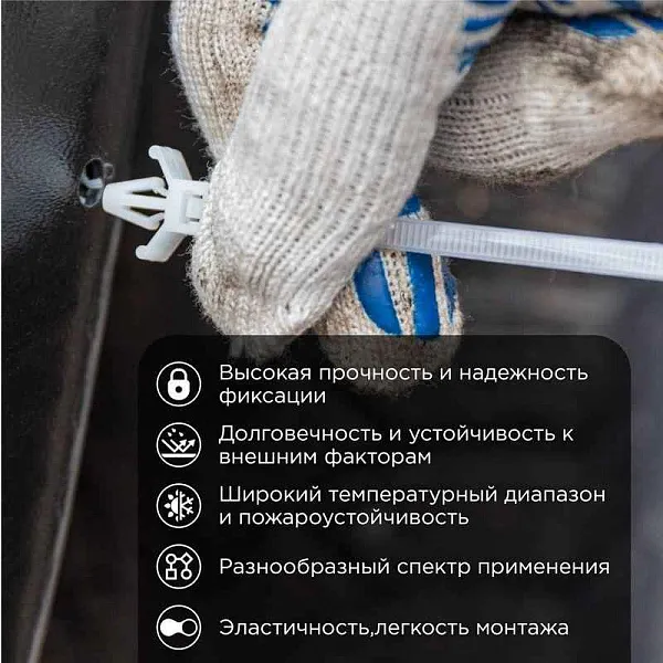 Хомут кабельный 2.5х100 P6.6 бел. с крепежным пистоном (уп.100шт) Rexant 07-0107 