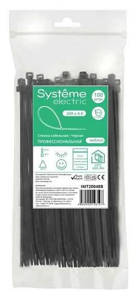 Стяжка кабельная 200х4.8 черн. (уп.100шт) SE IMT20048B 
