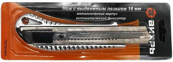 Нож с выдвижным лезвием 18мм метал. корпус автоматический фиксатор Вихрь 73/10/10/1 