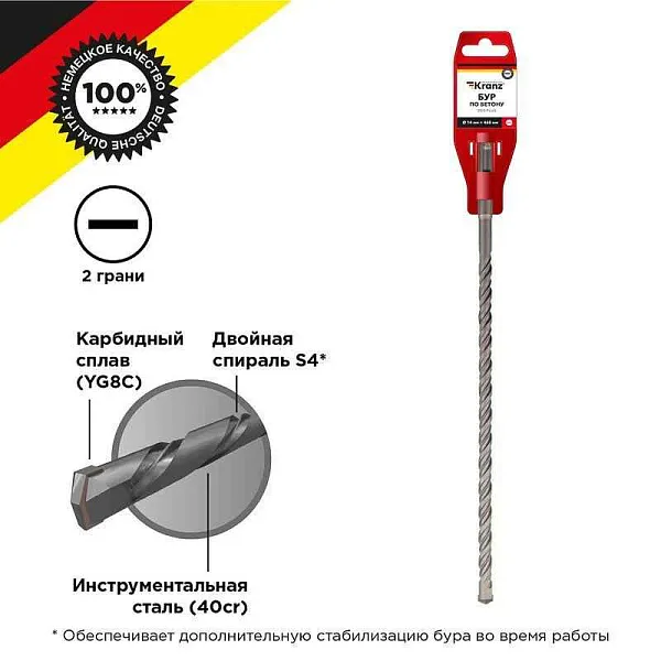 Бур по бетону 14х460мм SDS PLUS Kranz KR-91-0051 