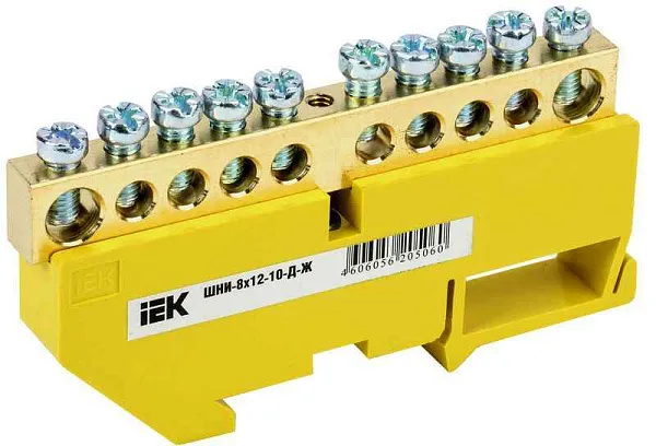 Шина PE "земля" на DIN-изол. ШНИ-8х12-10-Д-Ж IEK YNN10-812-10D-K05 