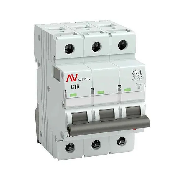 Выключатель автоматический модульный 3п C 16А 6кА AV-6 AVERES EKF mcb6-3-16C-av 