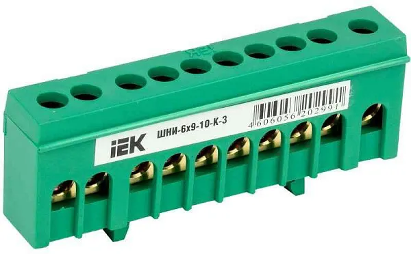 Шина PE "земля" в корп. изол. на DIN-рейку ШНИ-6х9-10-К-З IEK YNN10-69-10KD-K06 