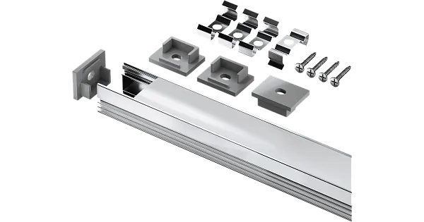 Профиль NPR-02-SET накладной с рассеив.16,5x11,9 мм  (2м профиль+2м рассеиватель+4 заглушки+крепежная клипса 4 шт+саморез 4 шт) Navigator 95327