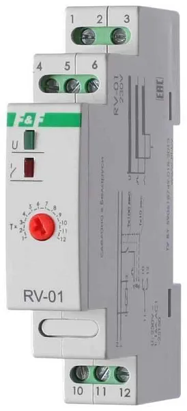 Реле времени RV-01 230В 16А задержка включ. 1..1200с 1перекл. IP20 монтаж на DIN-рейке F&F EA02.001.007 