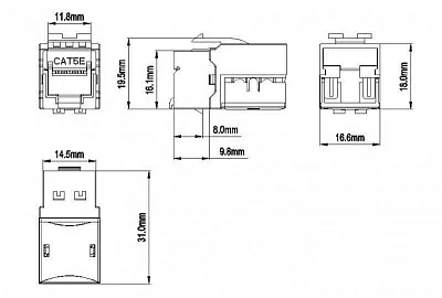 Вставка Keystone Jack RJ45 (8P8C) кат.5E KJ9-8P8C-C5e-90-WH бел. Hyperline 432595 