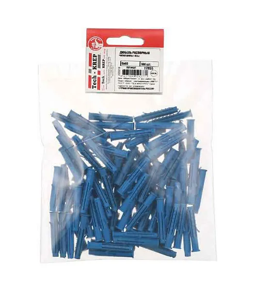 Дюбель распорный Чапай 6х40 шипы+усы полипропилен (уп.100шт) пакет Tech-Krep 117855 