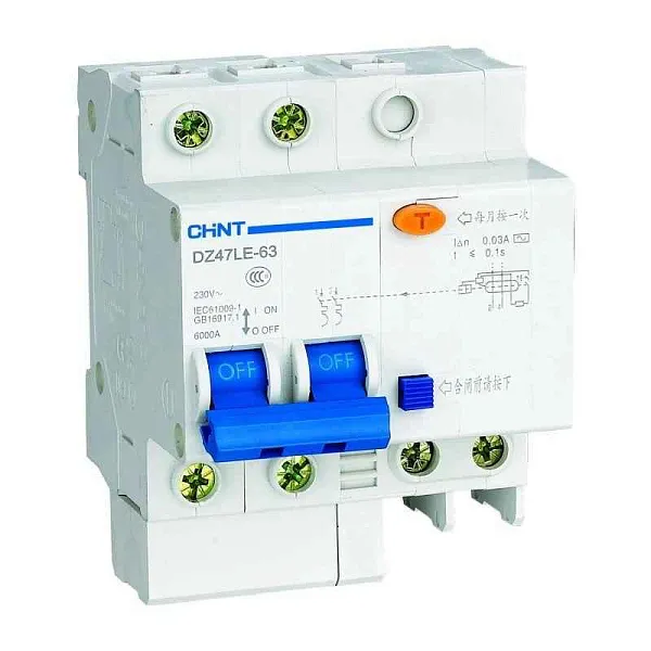 Выключатель автоматический дифференциального тока 2п C 40А 30мА тип AC 6кА DZ47LE-63 CHINT 199657 