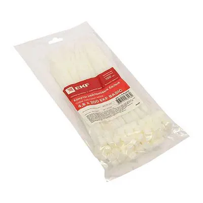 Хомут кабельный 4.8х200 нейл. бел. (уп.100шт) EKF plc-c-4.8x200 